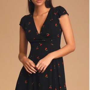 Lulu's Best Day Ever Black Cherry Print Skater Dress
